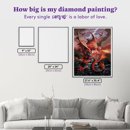 Diamond Painting Fire Dragon 27.6" x 35.4" (70cm x 90cm) / Square with 57 Colors including 5 ABs / 98,889