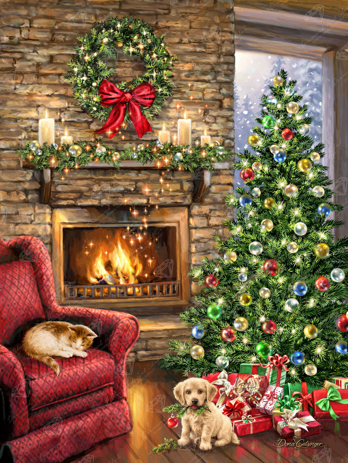 Diamond Painting Fireside Christmas 27.6" x 36.6" (70cm x 93cm) / Square with 60 Colors including 3 AB and 2 Fairy Dust Diamonds / 104,813