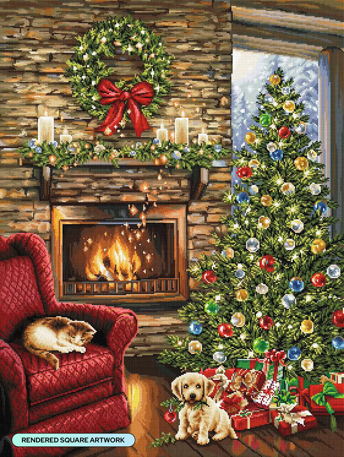 Diamond Painting Fireside Christmas 27.6" x 36.6" (70cm x 93cm) / Square with 60 Colors including 3 AB and 2 Fairy Dust Diamonds / 104,813