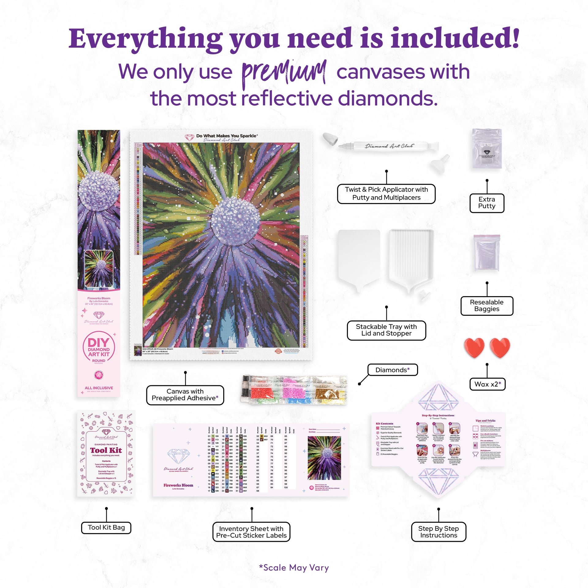 Diamond Painting Fireworks Bloom 20" x 26" (50.7cm x 65.8cm) / Round with 53 Colors including 4 ABs / 42,535