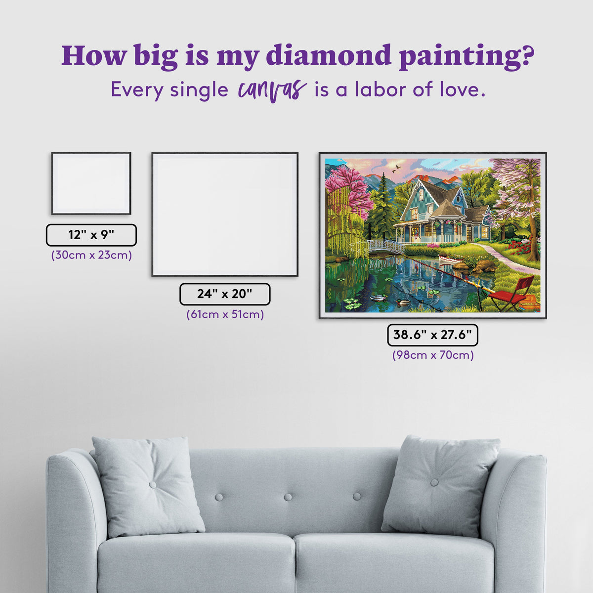 Diamond Painting Fishing Retreat 38.6" x 27.6" (98cm x 70cm) / Square with 64 Colors including 4 ABs / 110,433