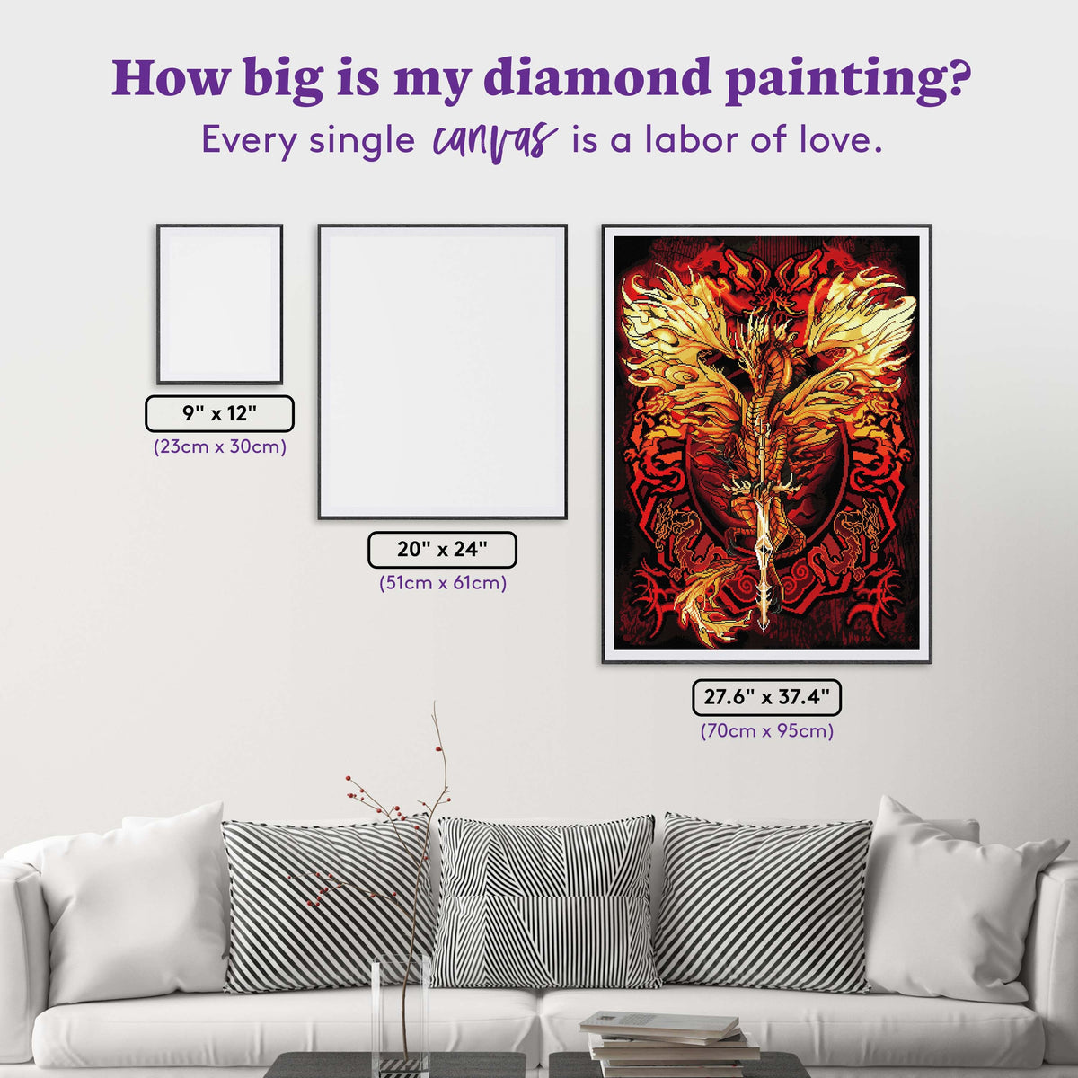 Diamond Painting Flameblade Dragon 27.6" x 37.4" (70cm x 95cm) / Square with 31 Colors including 5 ABs / 107,061