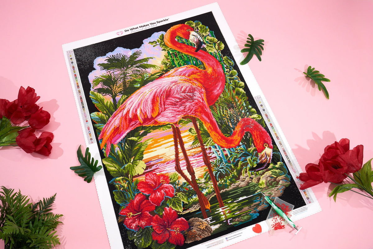 Diamond Painting Flamingo Paradise 22" x 32" (55.8cm x 80.9cm) / Square With 60 Colors Including 3 ABs and 2 Fairy Dust Diamonds / 72,800