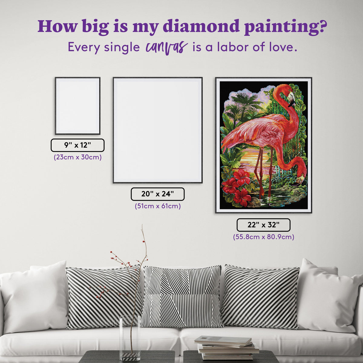 Diamond Painting Flamingo Paradise 22" x 32" (55.8cm x 80.9cm) / Square With 60 Colors Including 3 ABs and 2 Fairy Dust Diamonds / 72,800