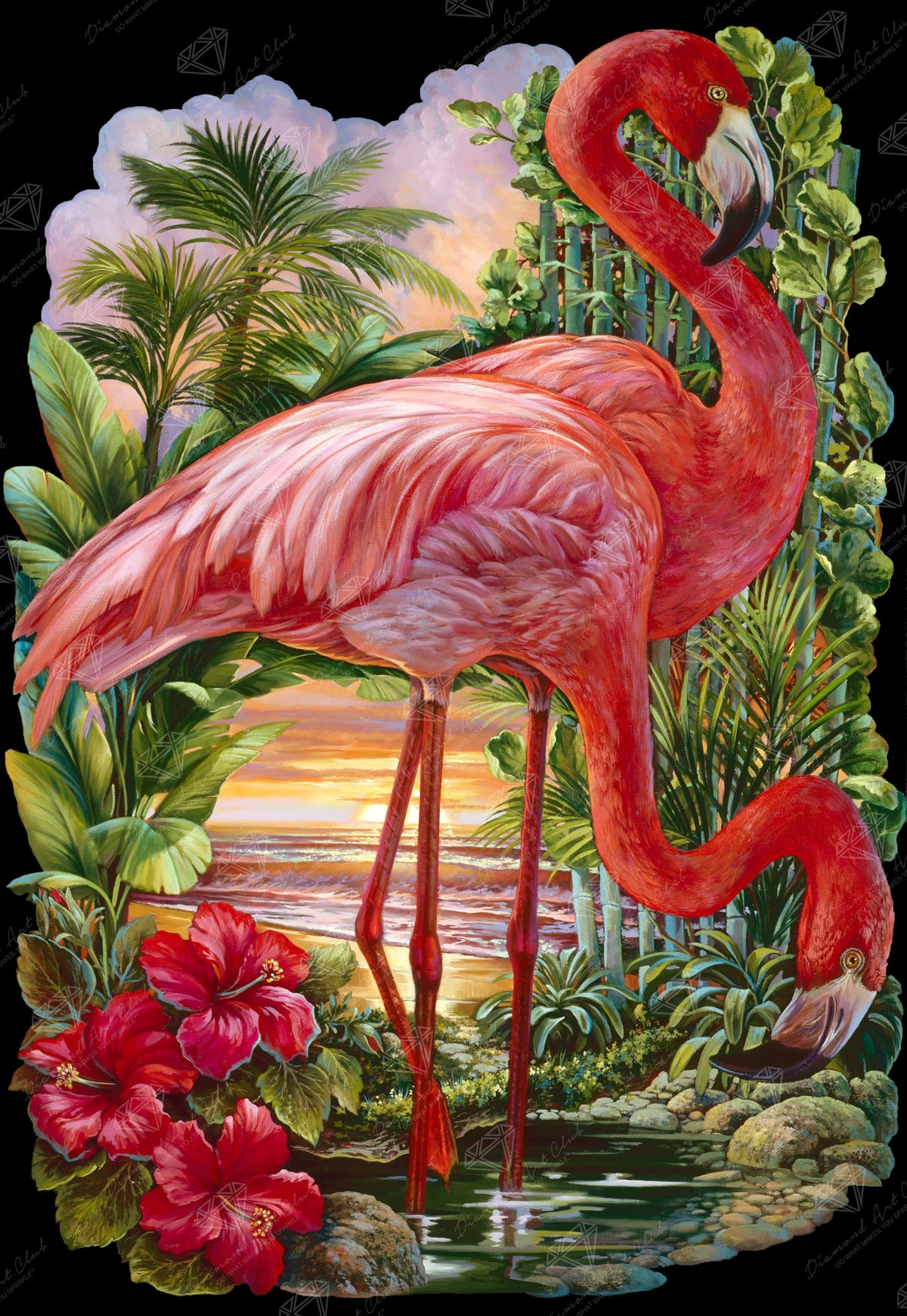 Diamond Painting Flamingo Paradise 22" x 32" (55.8cm x 80.9cm) / Square With 60 Colors Including 3 ABs and 2 Fairy Dust Diamonds / 72,800