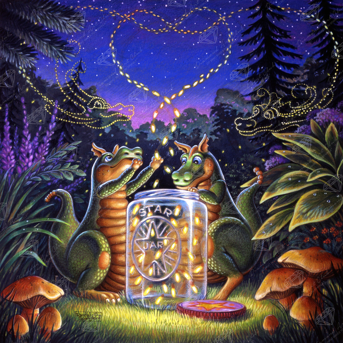 Diamond Painting Flight of the Fireflies 22" x 22″ (56cm x 56cm) / Round With 40 Colors Including 1 AB and 1 Iridescent Diamonds / 39,205