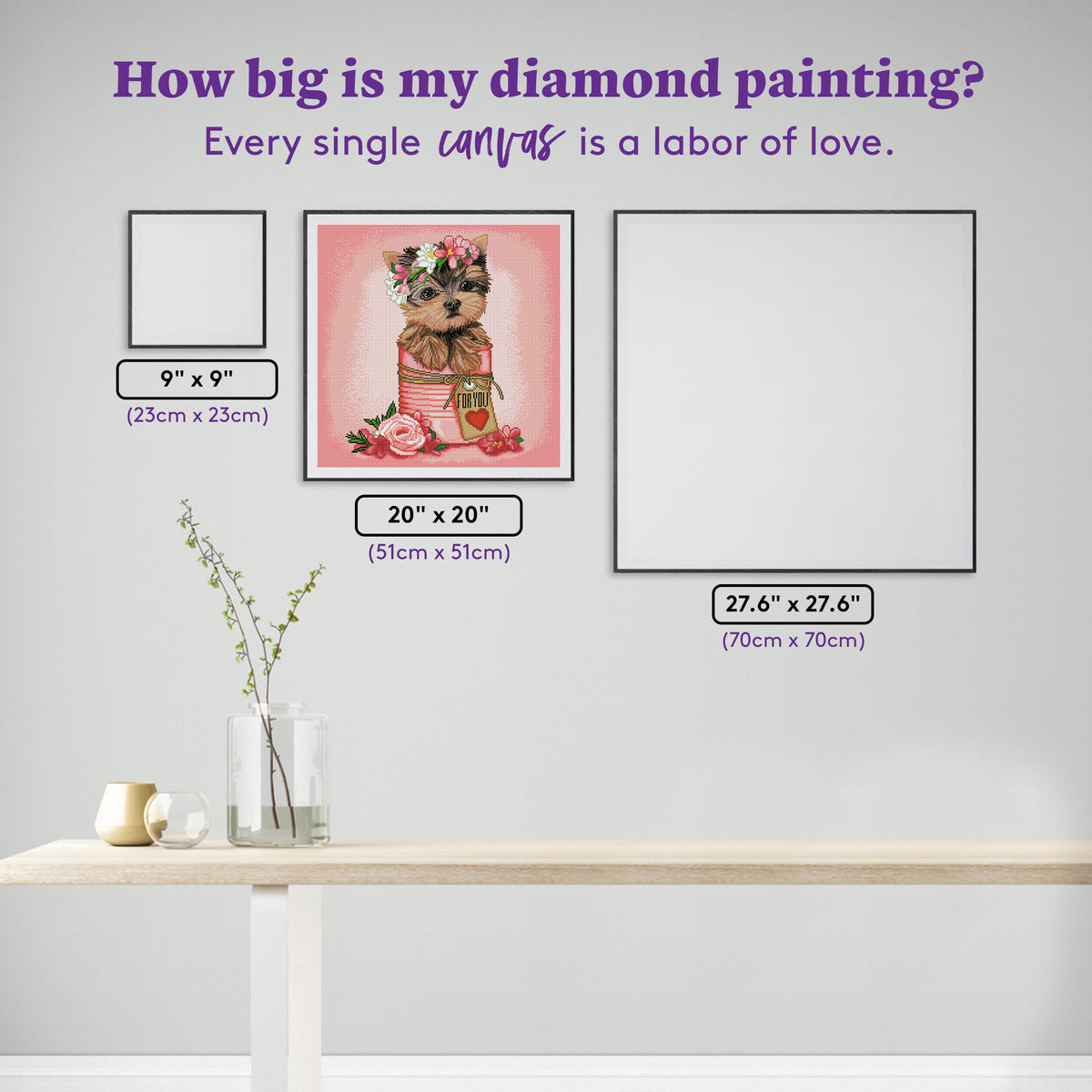 Diamond Painting Floral Yorkie Puppy 20" x 20" (51cm x 51cm) / Square with 36 Colors including 4 ABs / 40,401