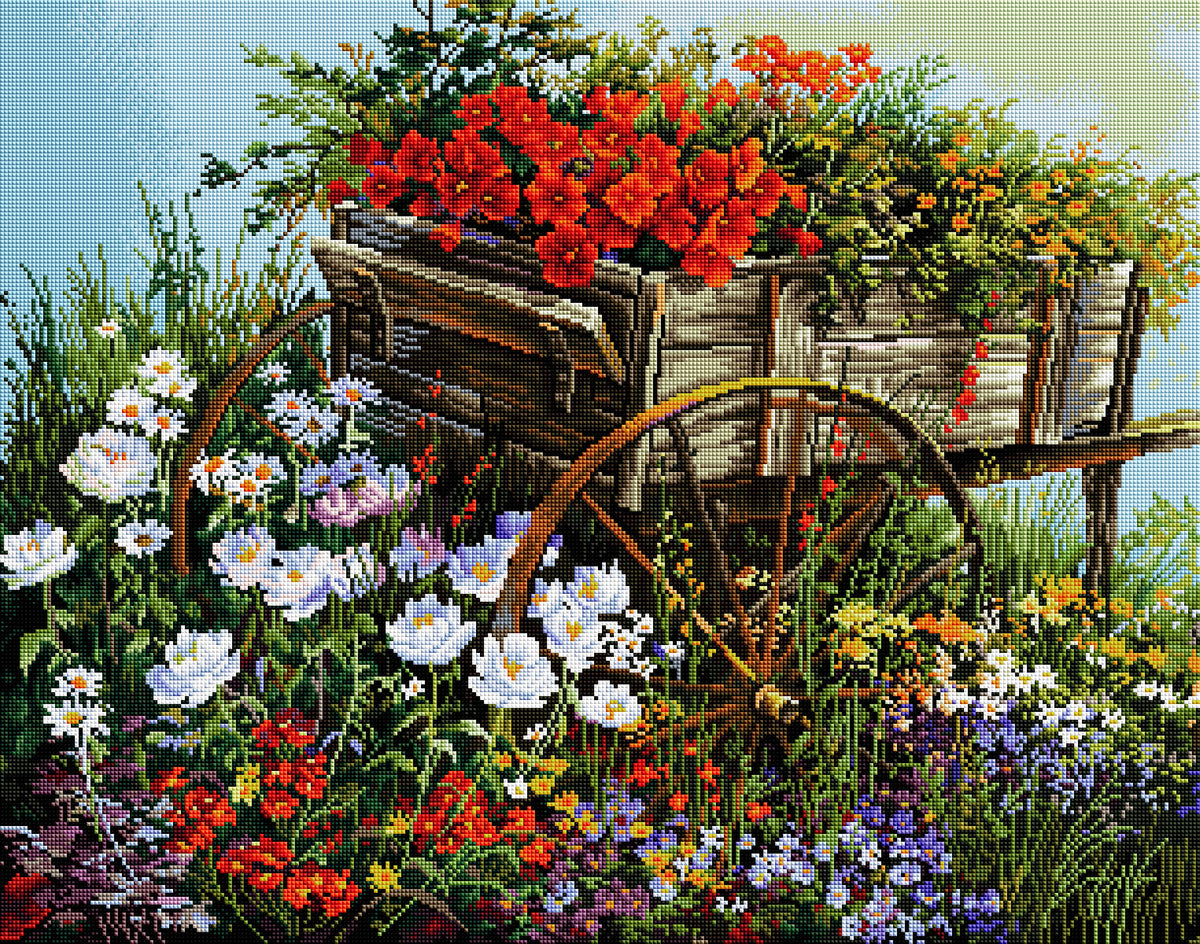 Diamond Painting Flower Wagon 29.9" x 23.6" (76cm x 60cm) / Square With 56 Colors Including 4 ABs / 73,200