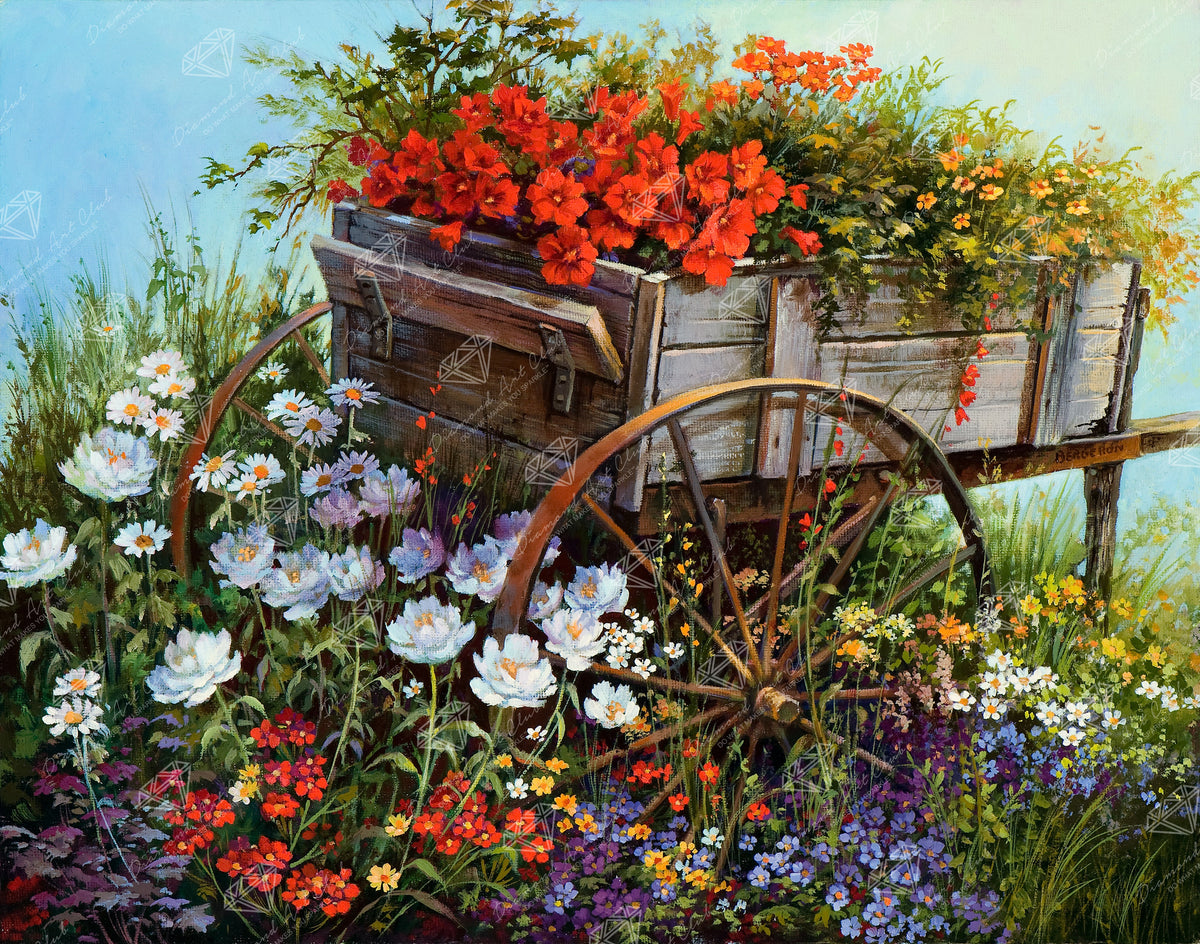 Diamond Painting Flower Wagon 29.9" x 23.6" (76cm x 60cm) / Square With 56 Colors Including 4 ABs / 73,200