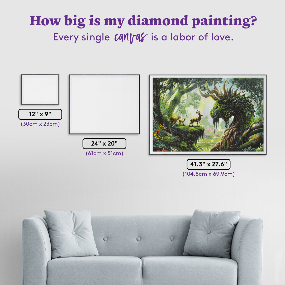 Diamond Painting Forest Dragon, the Encounter 41.3" x 27.6" (104.8cm x 69.9cm) / Square With 85 Colors Including 2 ABs and 5 Fairy Dust Diamonds / 118,301