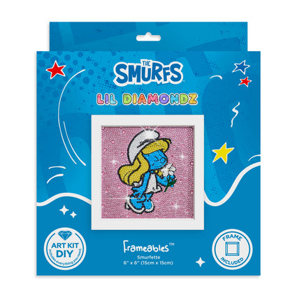 Diamond Painting Frameables™ - Smurfette 6" x 6" (15cm x 15cm) / Round with 8 Colors including 3 Iridescent Diamonds / 2,443