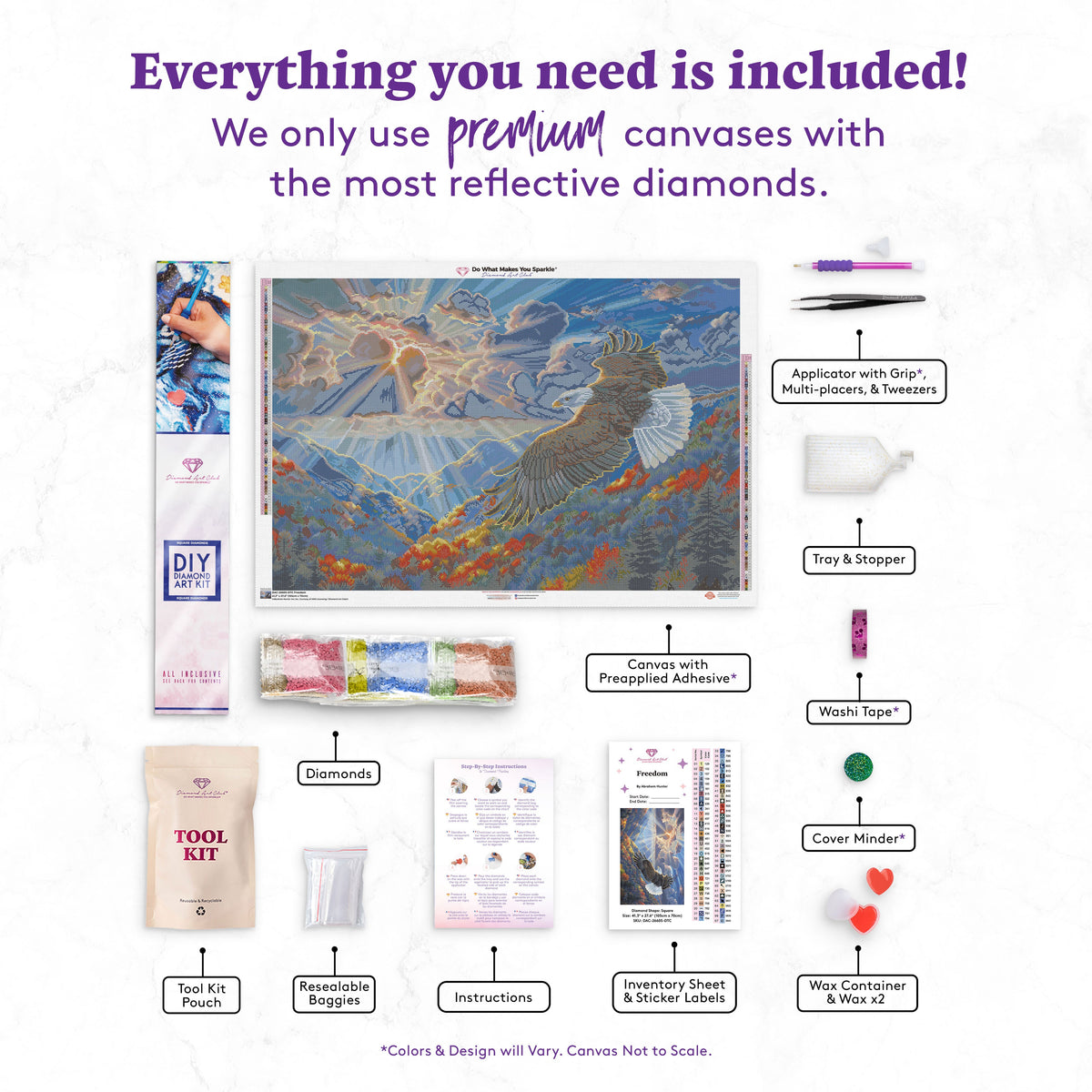 Diamond Painting Freedom 41.3" x 27.6" (105cm x 70cm) / Square with 81 Colors including 1 AB and 3 Fairy Dust Diamonds / 118,301