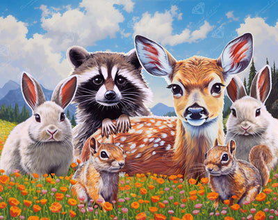 Diamond Painting Furry Forest Friends 28" x 22" (70.6cm x 55.8cm) / Round with 70 Colors including 2 ABs and 2 Fairy Dust Diamonds / 50,148