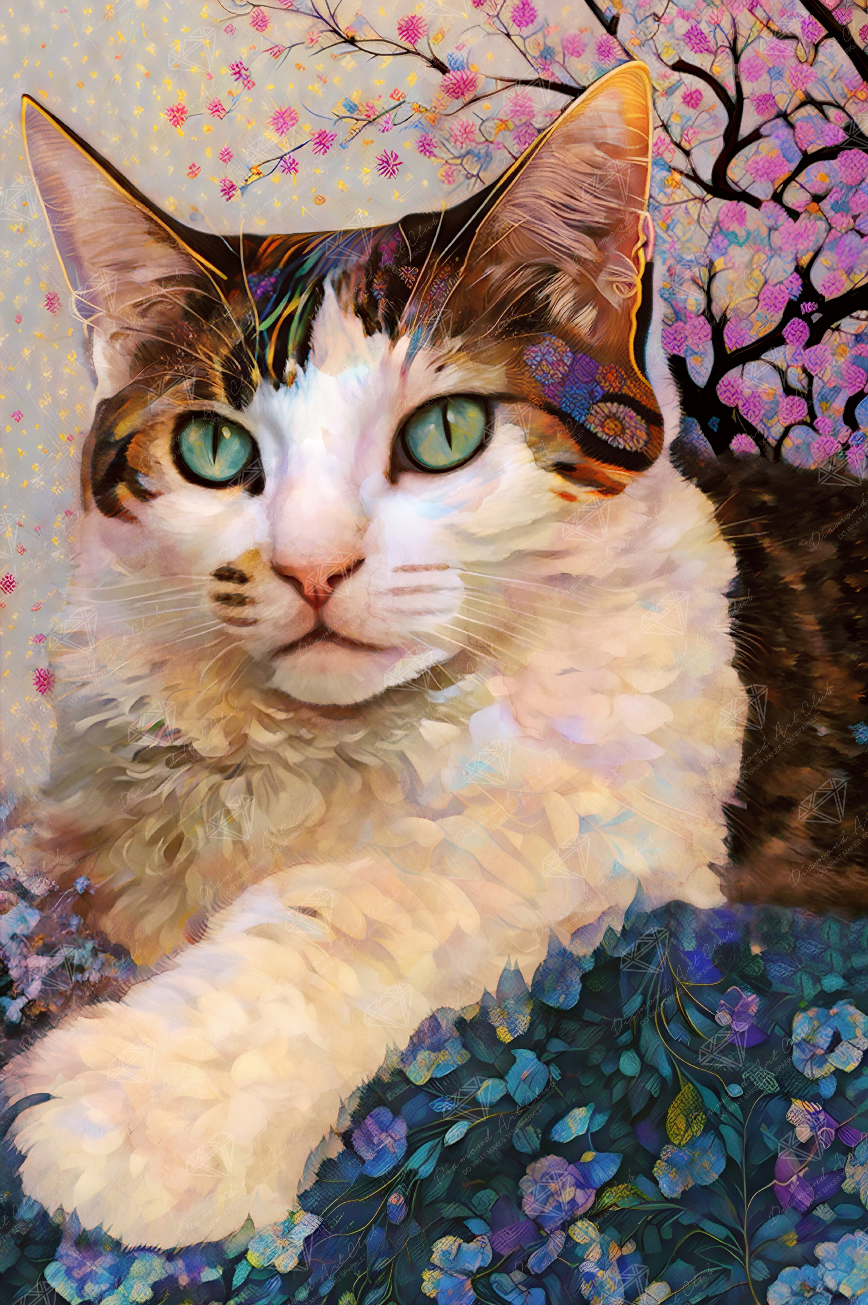 Crystal Art Cat Among the Flowers Card Diamond Painting
