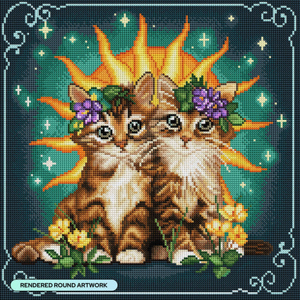 Diamond Painting Gemini Zodiac Kittens 17" x 17" (42.7cm x 42.7cm) / Round with 57 Colors including 2 ABs and 1 Iridescent Diamond and 3 Fairy Dust Diamonds / 24,025