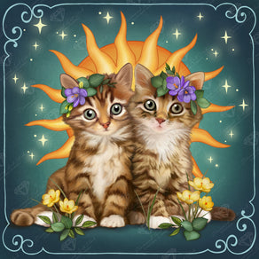 Diamond Painting Gemini Zodiac Kittens 17" x 17" (42.7cm x 42.7cm) / Round with 57 Colors including 2 ABs and 1 Iridescent Diamond and 3 Fairy Dust Diamonds / 24,025