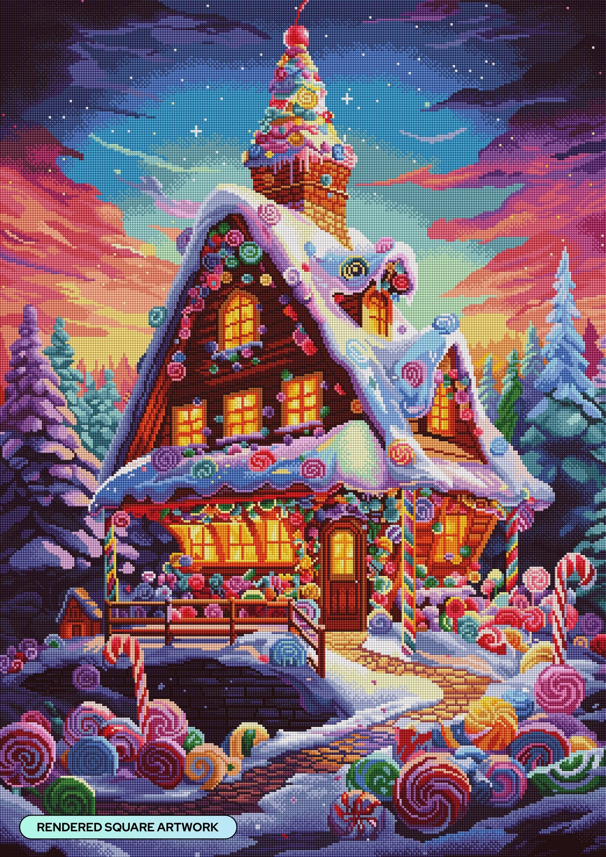 Diamond Painting Gingerbread Chalet 25.6" x 36.2" (65cm x 91.8cm) / Square with 67 Colors including 2 ABs and 3 Fairy Dust Diamonds / 96,309