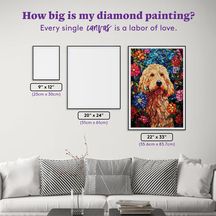 Diamond Painting Gladys the Golden Doodle 22" x 33" (55.6cm x 83.7cm) / Round with 61 Colors including 3 ABs and 2 Fairy Dust Diamonds / 61,408