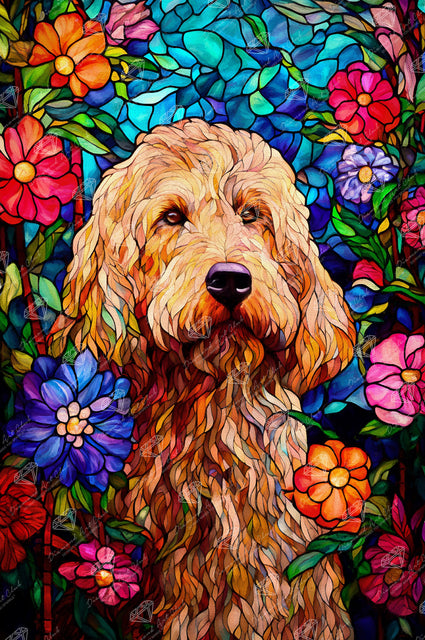 Diamond Painting Gladys the Golden Doodle 22" x 33" (55.6cm x 83.7cm) / Round with 61 Colors including 3 ABs and 2 Fairy Dust Diamonds / 61,408