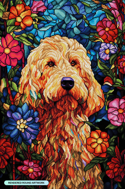 Diamond Painting Gladys the Golden Doodle 22" x 33" (55.6cm x 83.7cm) / Round with 61 Colors including 3 ABs and 2 Fairy Dust Diamonds / 61,408