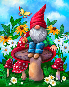 Diamond Painting Gnome's Mushroom Garden 22" x 28" (55.6cm x 70.7cm) / Round with 63 Colors including 1 AB and 3 Fairy Dust Diamonds / 51,914