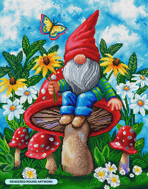 Diamond Painting Gnome's Mushroom Garden 22" x 28" (55.6cm x 70.7cm) / Round with 63 Colors including 1 AB and 3 Fairy Dust Diamonds / 51,914