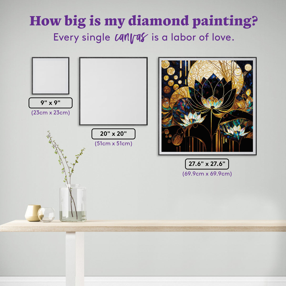 Diamond Painting Golden Lotus 27.6" x 27.6" (69.9cm x 69.9cm) / Square with 47 Colors including 3 ABs and 4 Fairy Dust Diamonds / 78,961