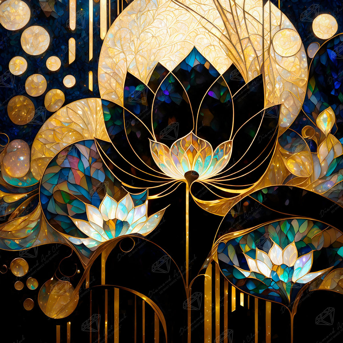 Diamond Painting Golden Lotus 27.6" x 27.6" (69.9cm x 69.9cm) / Square with 47 Colors including 3 ABs and 4 Fairy Dust Diamonds / 78,961