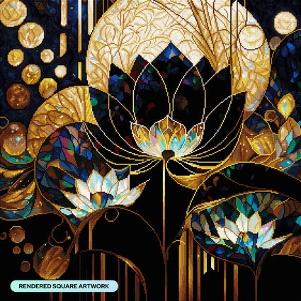 Diamond Painting Golden Lotus 27.6" x 27.6" (69.9cm x 69.9cm) / Square with 47 Colors including 3 ABs and 4 Fairy Dust Diamonds / 78,961