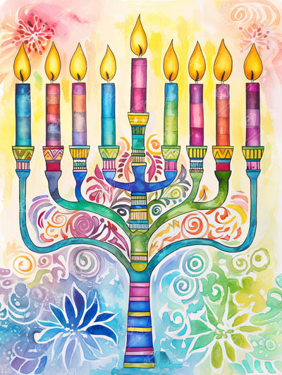 Diamond Painting Golden Menorah 22" x 29" (55.6cm x 73.7cm) / Round with 60 Colors including 3 ABs and 4 Fairy Dust Diamonds / 54,136