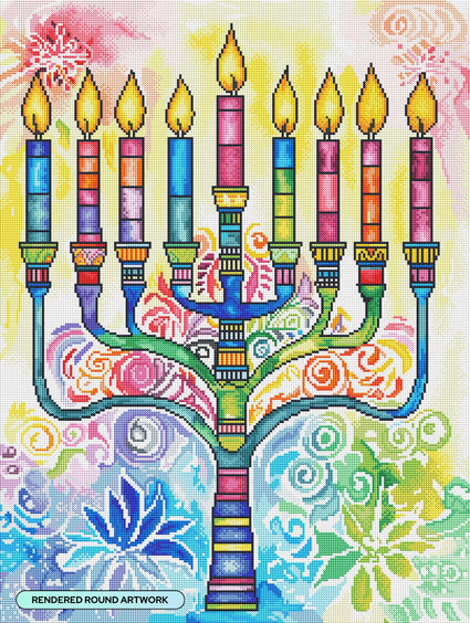 Diamond Painting Golden Menorah 22" x 29" (55.6cm x 73.7cm) / Round with 60 Colors including 3 ABs and 4 Fairy Dust Diamonds / 54,136