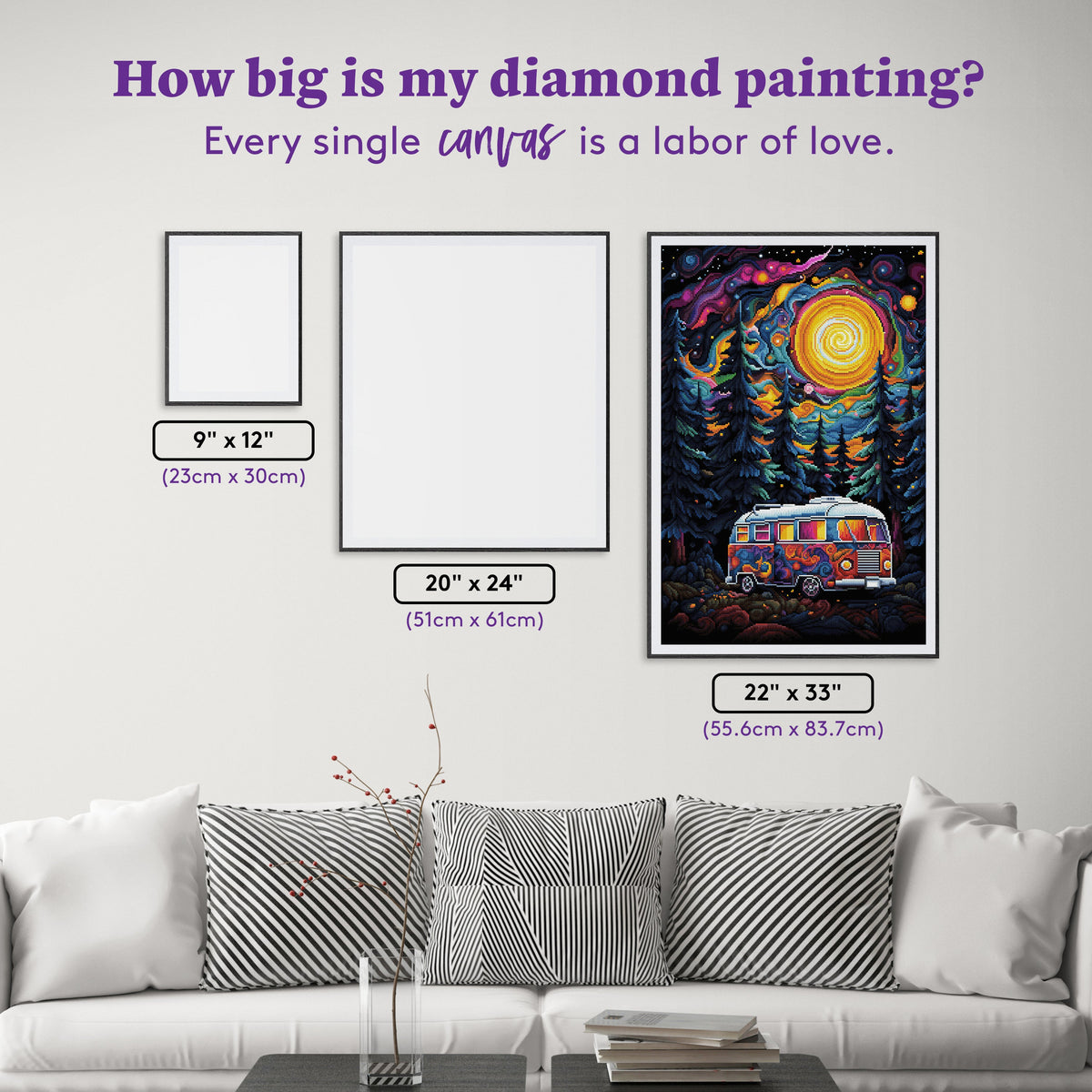 Diamond Painting Gone Camping 22" x 33" (55.6cm x 83.7cm) / Round with 62 Colors including 2 ABs and 2 Fairy Dust Diamonds / 61,408