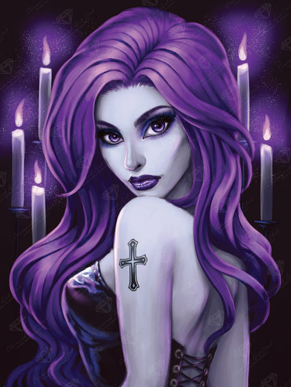 Diamond Painting Goth Beauty  Purple 22" x 29" (55.6cm x 74cm) / Round with 33 Colors including 1 Iridescent Diamond and 1 Fairy Dust Diamond / 54,338