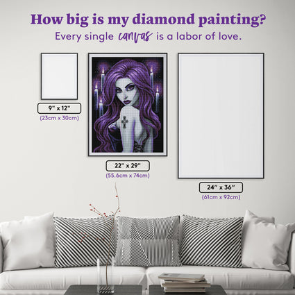 Diamond Painting Goth Beauty  Purple 22" x 29" (55.6cm x 74cm) / Round with 33 Colors including 1 Iridescent Diamond and 1 Fairy Dust Diamond / 54,338