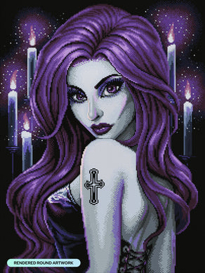 Diamond Painting Goth Beauty  Purple 22" x 29" (55.6cm x 74cm) / Round with 33 Colors including 1 Iridescent Diamond and 1 Fairy Dust Diamond / 54,338