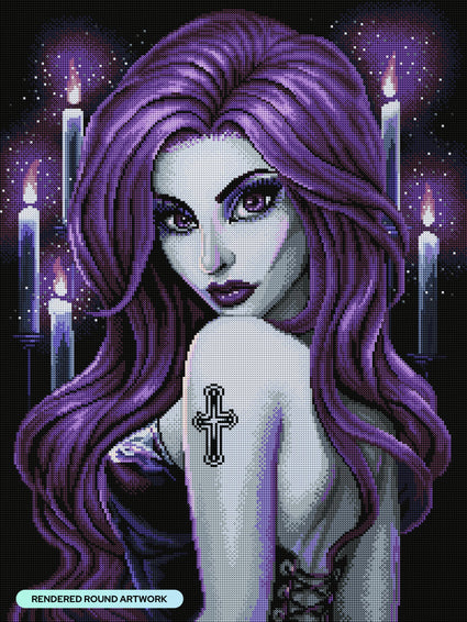 Diamond Painting Goth Beauty  Purple 22" x 29" (55.6cm x 74cm) / Round with 33 Colors including 1 Iridescent Diamond and 1 Fairy Dust Diamond / 54,338