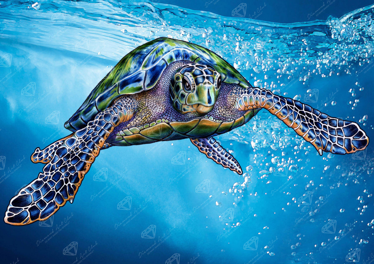 Diamond Painting Green Sea Turtle 39" x 27.6" (99cm x 70cm) / Square With 44 Colors Including 2 ABs and 2 Fairy Dust Diamonds / 111,557