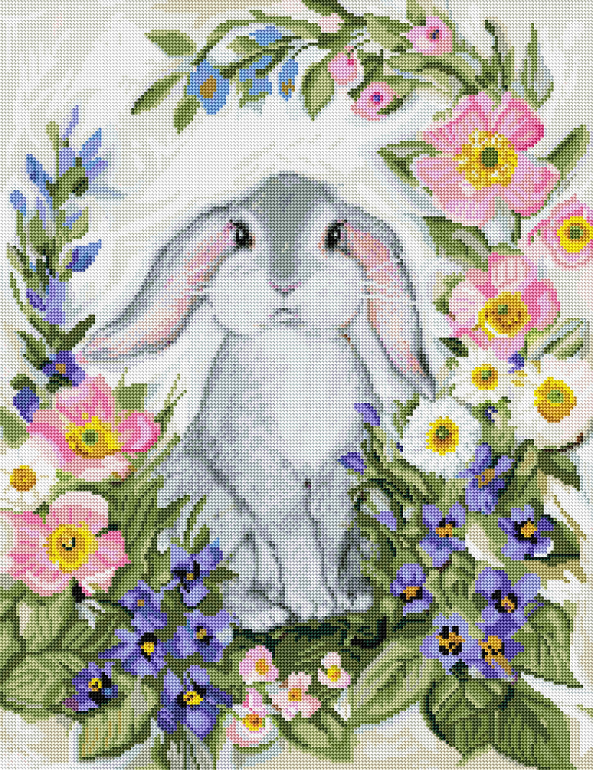 Diamond Painting Grey Bunny With Floppy Ears 20" x 26" (51cm x 66cm) / Round with 59 Colors including 4 ABs / 42,535