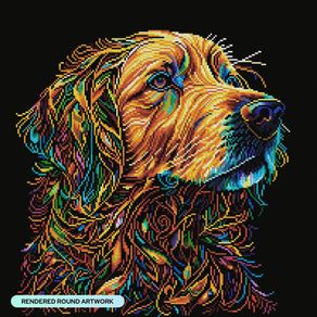 Diamond Painting Gus the Golden Retriever 22" x 22" (55.8cm x 55.8cm) / Round with 48 Colors including 3 ABs and 1 Fairy Dust Diamonds / 39,601