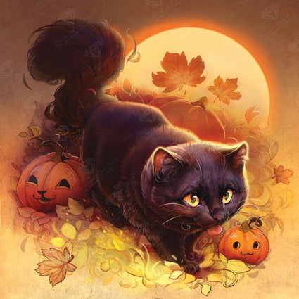 Diamond Painting Halloween Cat 20" x 20" (50.7cm x 50.7cm) / Round With 49 Colors Including 3 ABs / 32,761