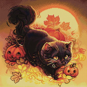 Diamond Painting Halloween Cat 20" x 20" (50.7cm x 50.7cm) / Round With 49 Colors Including 3 ABs / 32,761