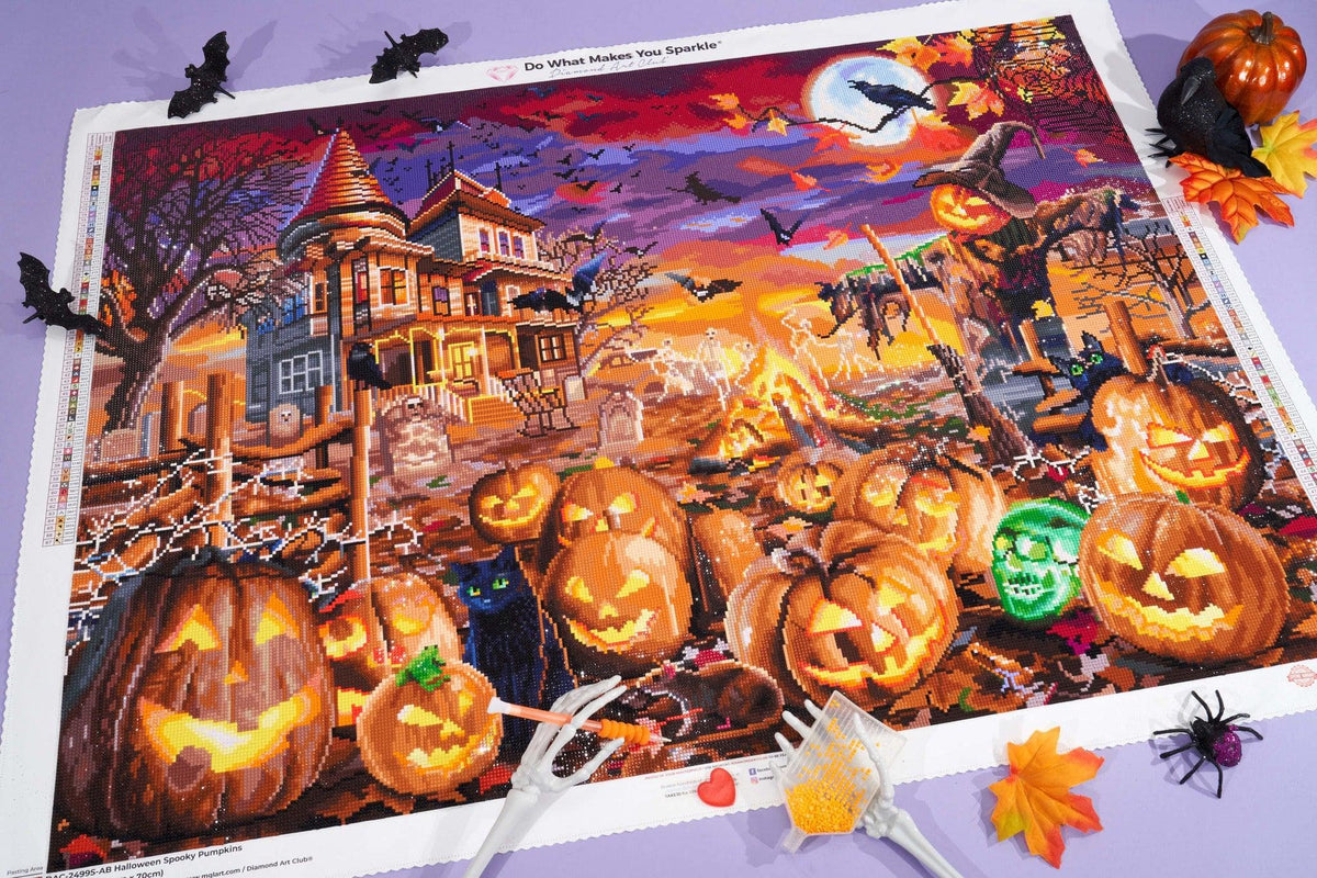 Diamond Painting Halloween Spooky Pumpkins 38.6" x 27.6" (98cm x 70cm) / Square with 67 Colors including 4 ABs / 107,476