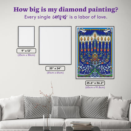 Diamond Painting Happy Hanukkah Menorah 25.6" x 36.2" (65cm x 91.8cm) / Square with 50 Colors including 3 ABs and 1 Iridescent Diamond and 1 Fairy Dust Diamond / 96,309