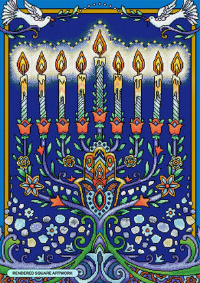 Diamond Painting Happy Hanukkah Menorah 25.6" x 36.2" (65cm x 91.8cm) / Square with 50 Colors including 3 ABs and 1 Iridescent Diamond and 1 Fairy Dust Diamond / 96,309