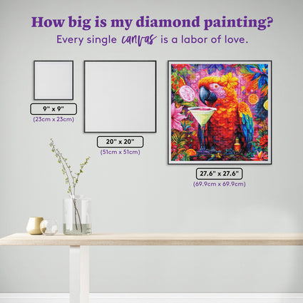 Diamond Painting Happy Hour Parrot 27.6" x 27.6" (69.9cm x 69.9cm) / Square with 70 Colors including 2 ABs and 4 Fairy Dust Diamonds / 78,961