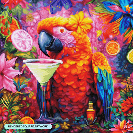 Diamond Painting Happy Hour Parrot 27.6" x 27.6" (69.9cm x 69.9cm) / Square with 70 Colors including 2 ABs and 4 Fairy Dust Diamonds / 78,961