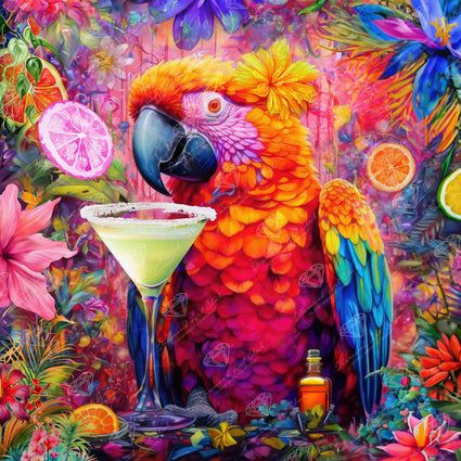 Diamond Painting Happy Hour Parrot 27.6" x 27.6" (69.9cm x 69.9cm) / Square with 70 Colors including 2 ABs and 4 Fairy Dust Diamonds / 78,961