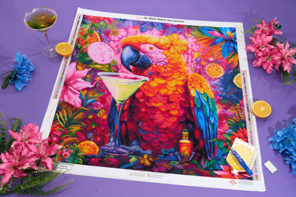 Diamond Painting Happy Hour Parrot 27.6" x 27.6" (69.9cm x 69.9cm) / Square with 70 Colors including 2 ABs and 4 Fairy Dust Diamonds / 78,961