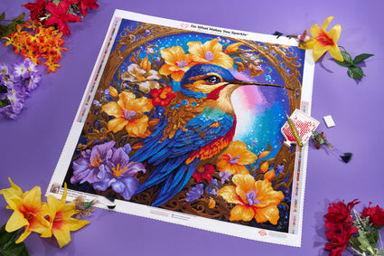 Diamond Painting Happy Hummingbird 25.6" x 25.6" (65cm x 65cm) / Square With 66 Colors Including 1 AB and 5 Fairy Dust Diamonds / 68,121