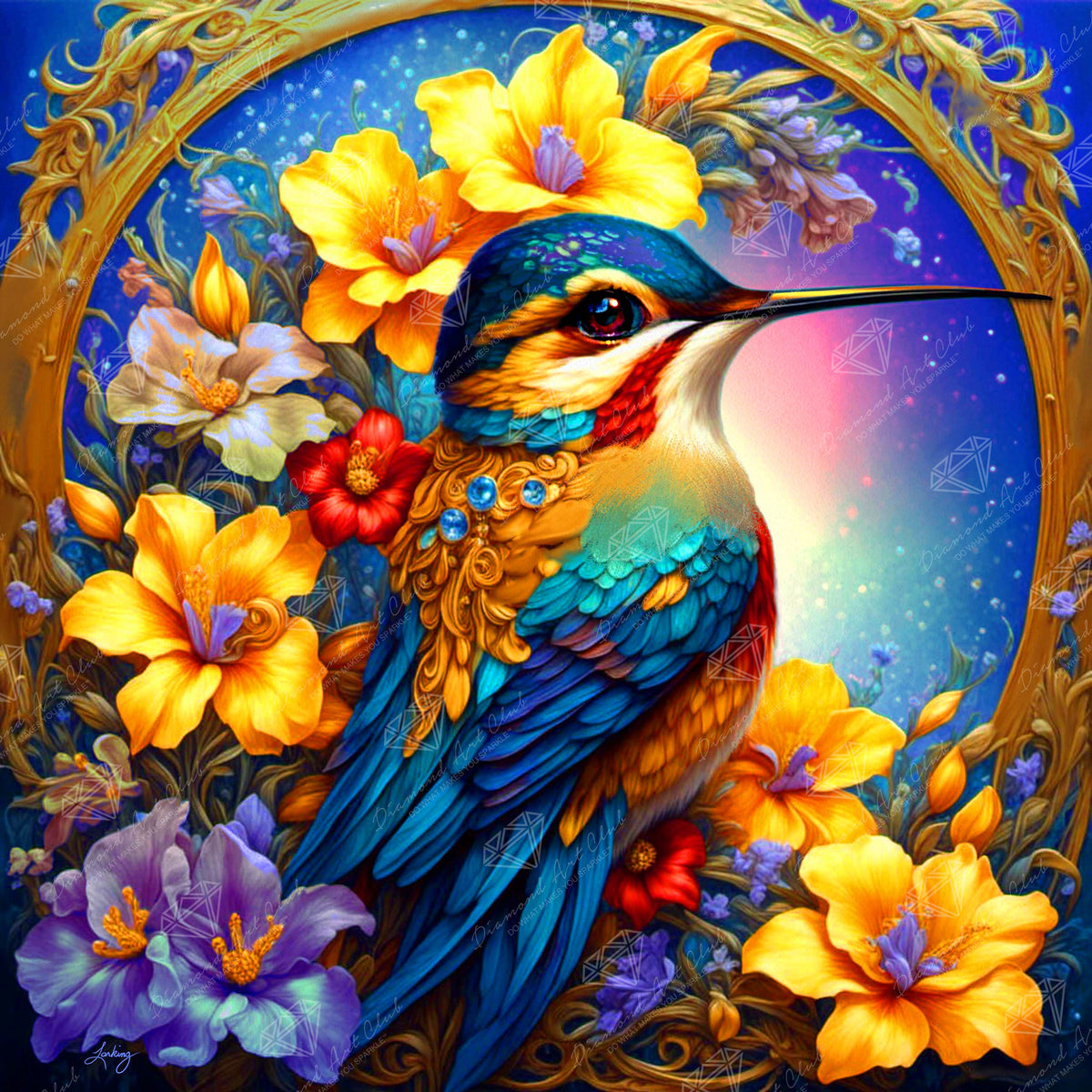 Diamond Painting Happy Hummingbird 25.6" x 25.6" (65cm x 65cm) / Square With 66 Colors Including 1 AB and 5 Fairy Dust Diamonds / 68,121